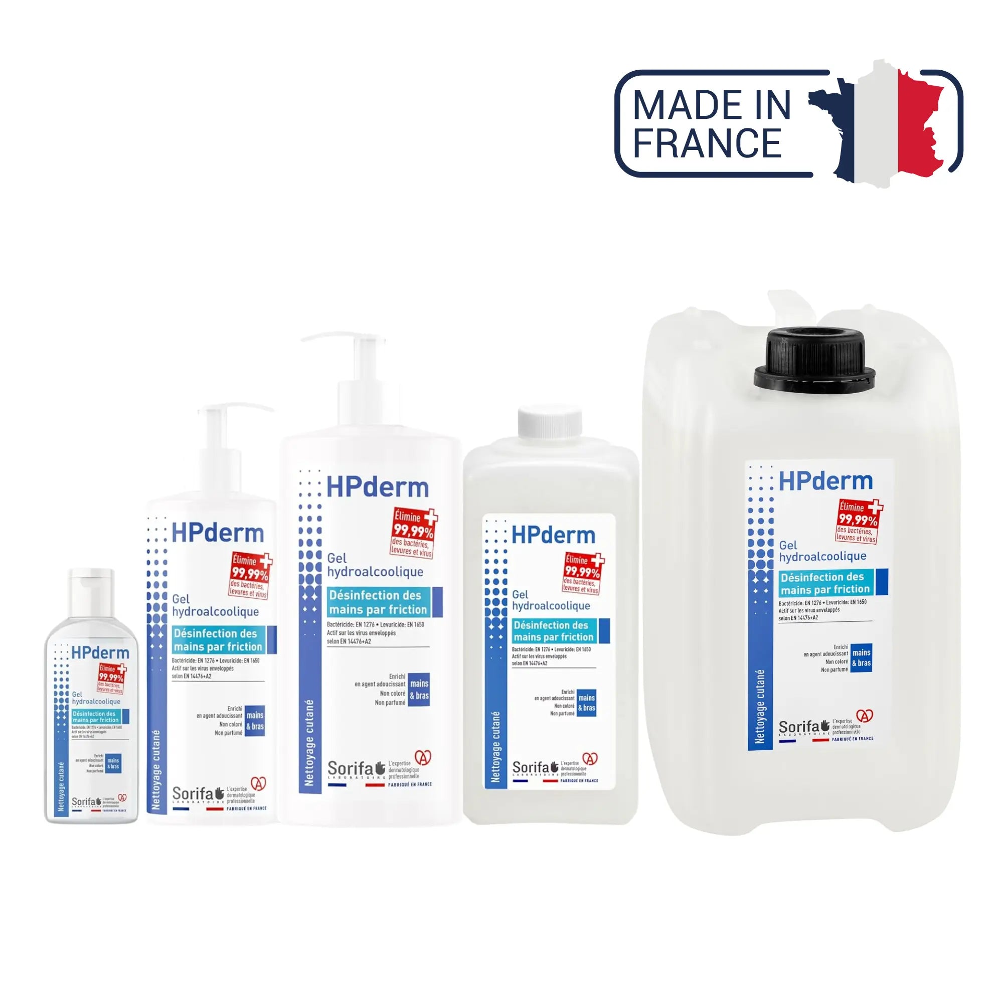 HPderm - Gel hydroalcoolique - Désinfection par friction - plusieurs contenances Laboratoire Sorifa
