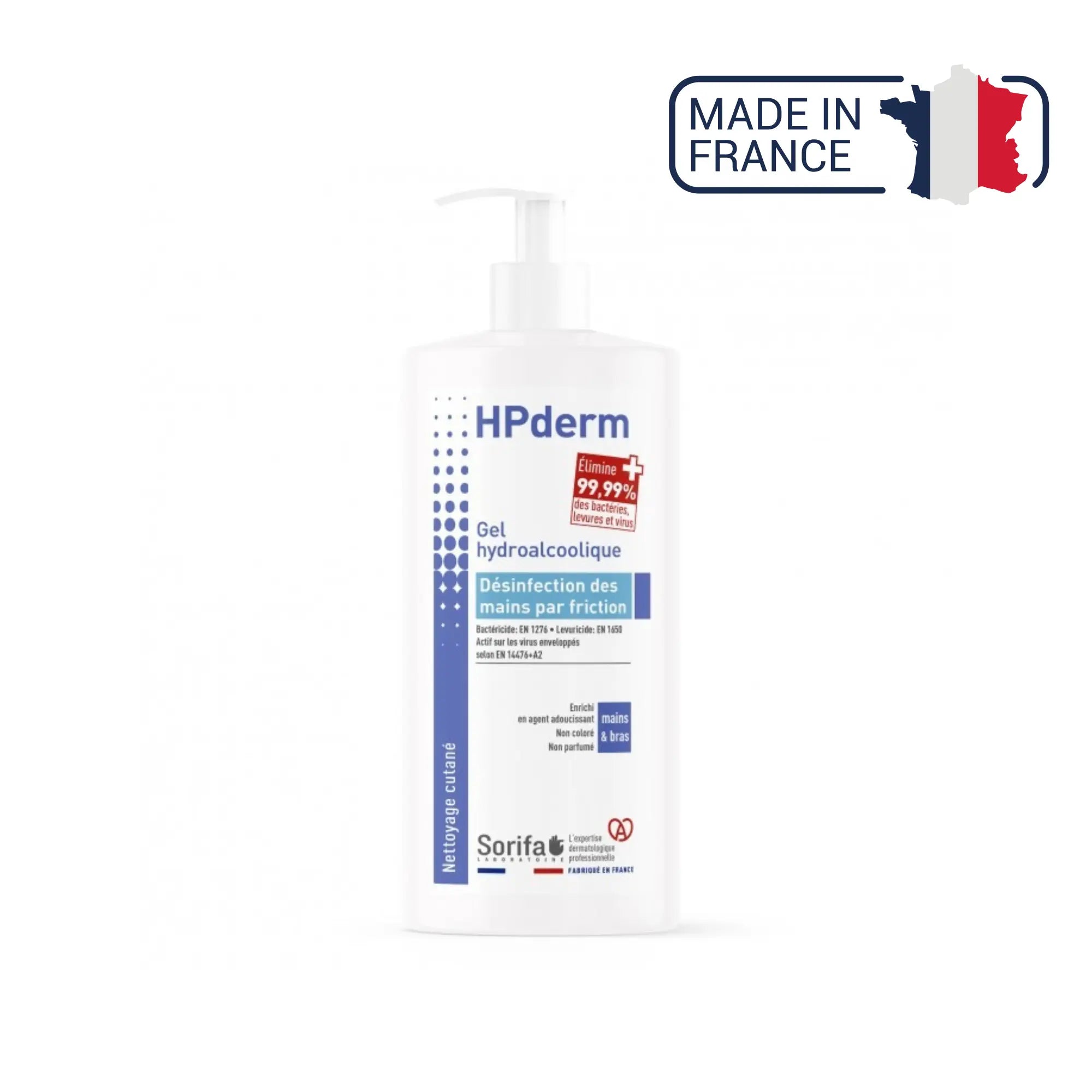 HPderm - Gel hydroalcoolique - Désinfection par friction - plusieurs contenances Laboratoire Sorifa Flacon pompe 1 L