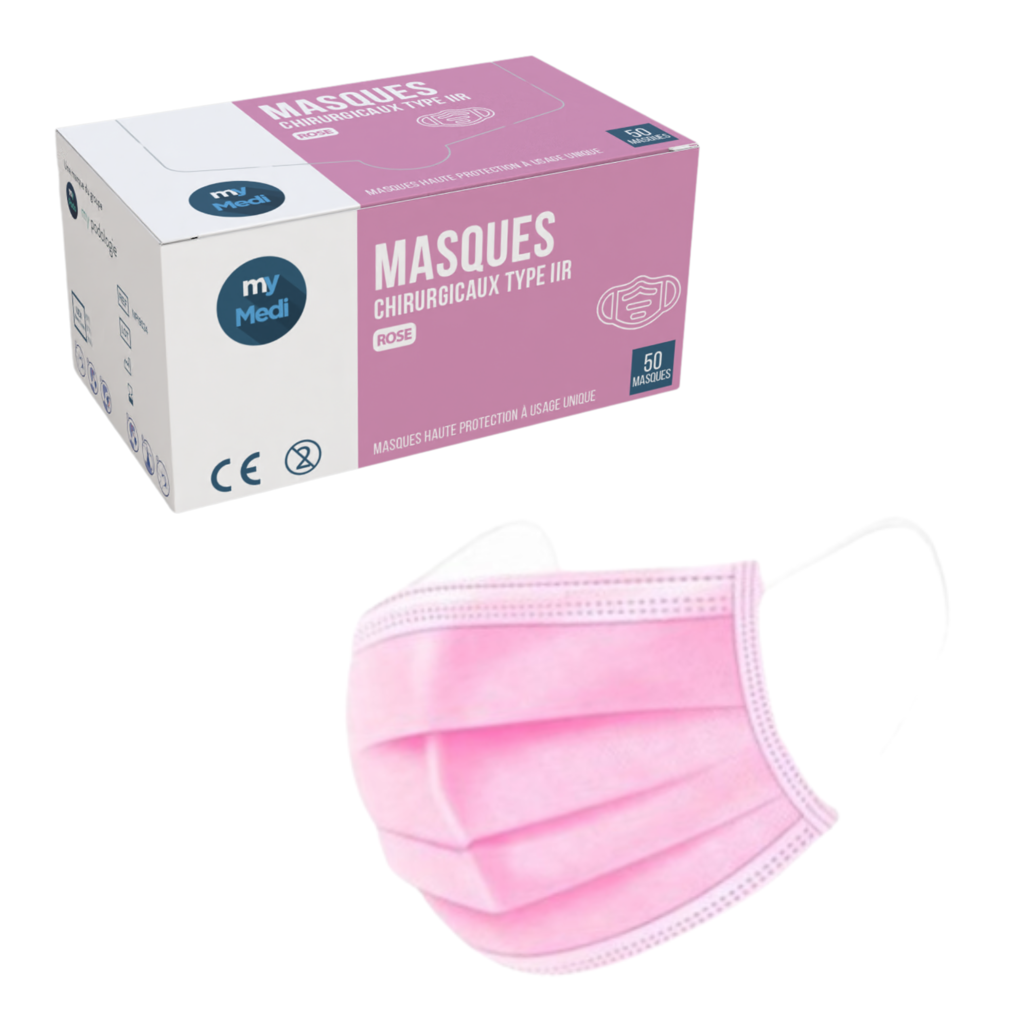 Masque chirurgical - 3 plis de type IIR - Norme EN14683 - Certification CE - Boîte de 50 masques - 3 coloris - My Médical - My Médical